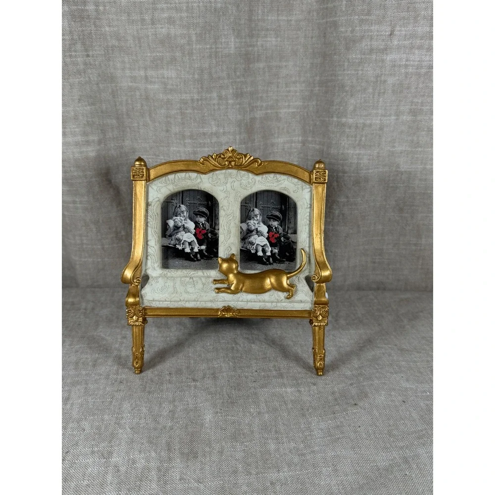 Picture Frame Good Vintage Gold Settee Sofa Double Photo Cat Ornate Victorian